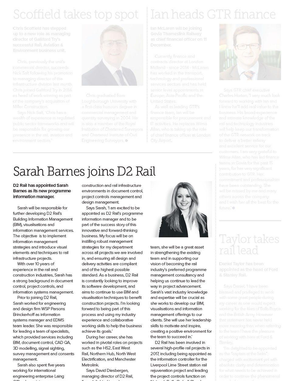 Sarah Barnes joins D2 Rail in Information Management